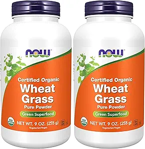 NOW Supplements, Certified Organic and Non-GMO, Wheat Grass Powder, Green Superfood, 9-Ounce (Pack of 2)
