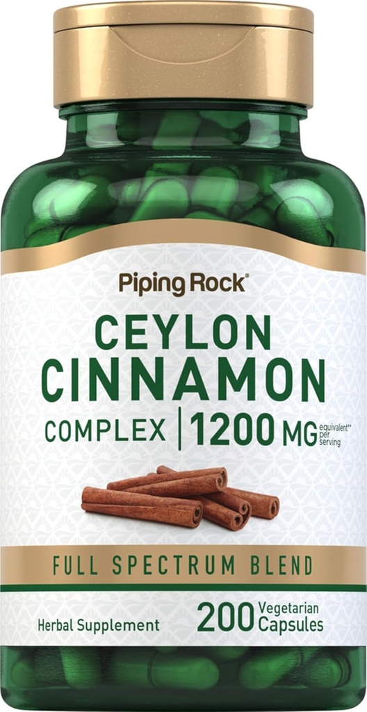 Piping Rock Ceylon Cinnamon Komplek Capsules 1200 mg | 200 Kont | Herbal Supplement | Vegetarian, Non-GMO, Gluten Free Free
