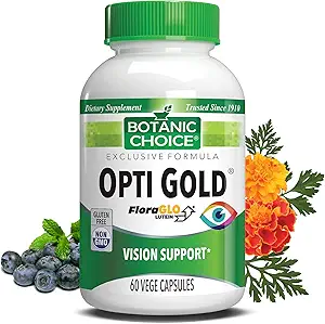 Botanic Choice Opti Gold - Premium Vision Eye Health Support Supplement with Six Powerful Nutrients - 15 mg Patented Highly Abosorbable FloraGlo Lutein Alpha Lipoic Acid - 60 Capsules