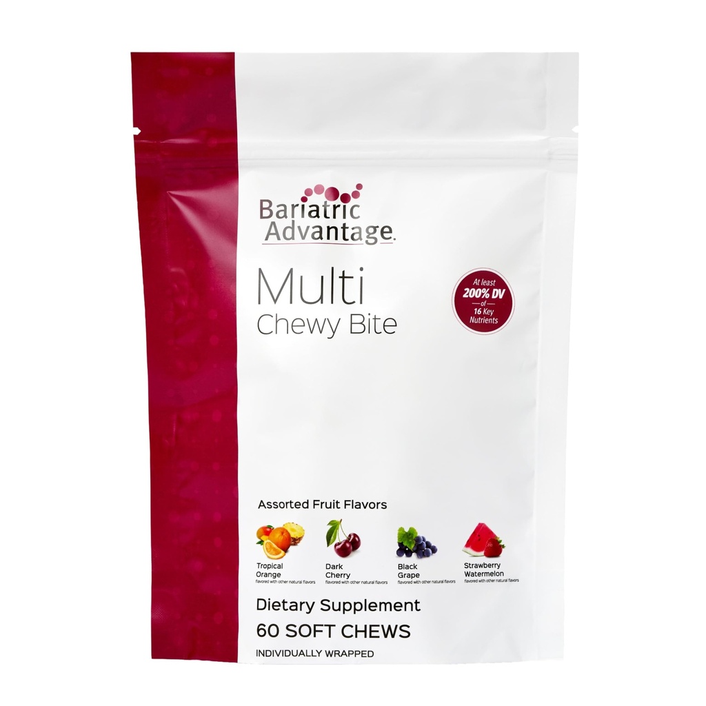 Bariatrik Avantajı Çok Chewy Bite - Bariatrik Cerrahi Hastaları için Yumuşak Chew Multivitamin - Folic Acid, Vitamin D3 & More - Assorted Fruit Flavor - 60 Count