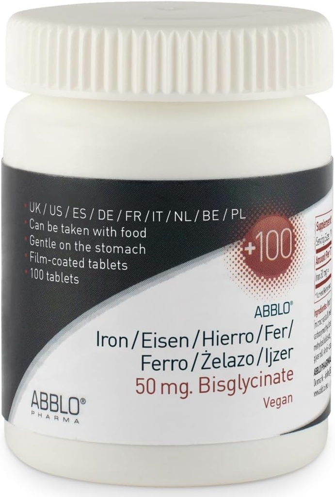 50mg. Demir BISGLYCINATE (100 Birimler) ABBLO, Stomach'da Gerçektir ve Gıda ile Alılabilir.