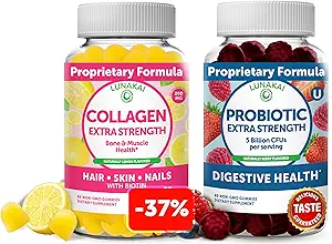 Lunakai Collagen ve Probiyotik Gummies Sche - Non-GMO, Gluten Free - Anti Aging, Hair growth, Skin Care & Güçlü Nails and Digestive Health - 30 Days Supply