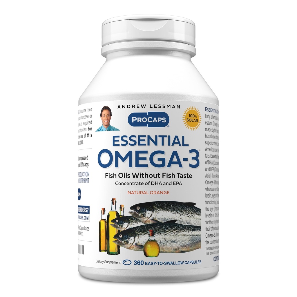 ANDREW LESSMAN Essential Omega-3 Orange - 360 Softgels - Ultra-Pure, High Potency Omega-3 Oils. Yüksek DHA, No Stomach Upset, No Contaminants, No Mercury. Küçük Easy to Swallow Softgels