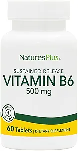 NaturesPlus Vitamin B6 (Pyridoksie HCI), Sustained Release - 500 mg, 60 Vejetaryen Tabletler - Enerji & Metabolism ATM, Memory, Mood, Immune Support Supplement - Gluten-Free - 60 Hizmetler