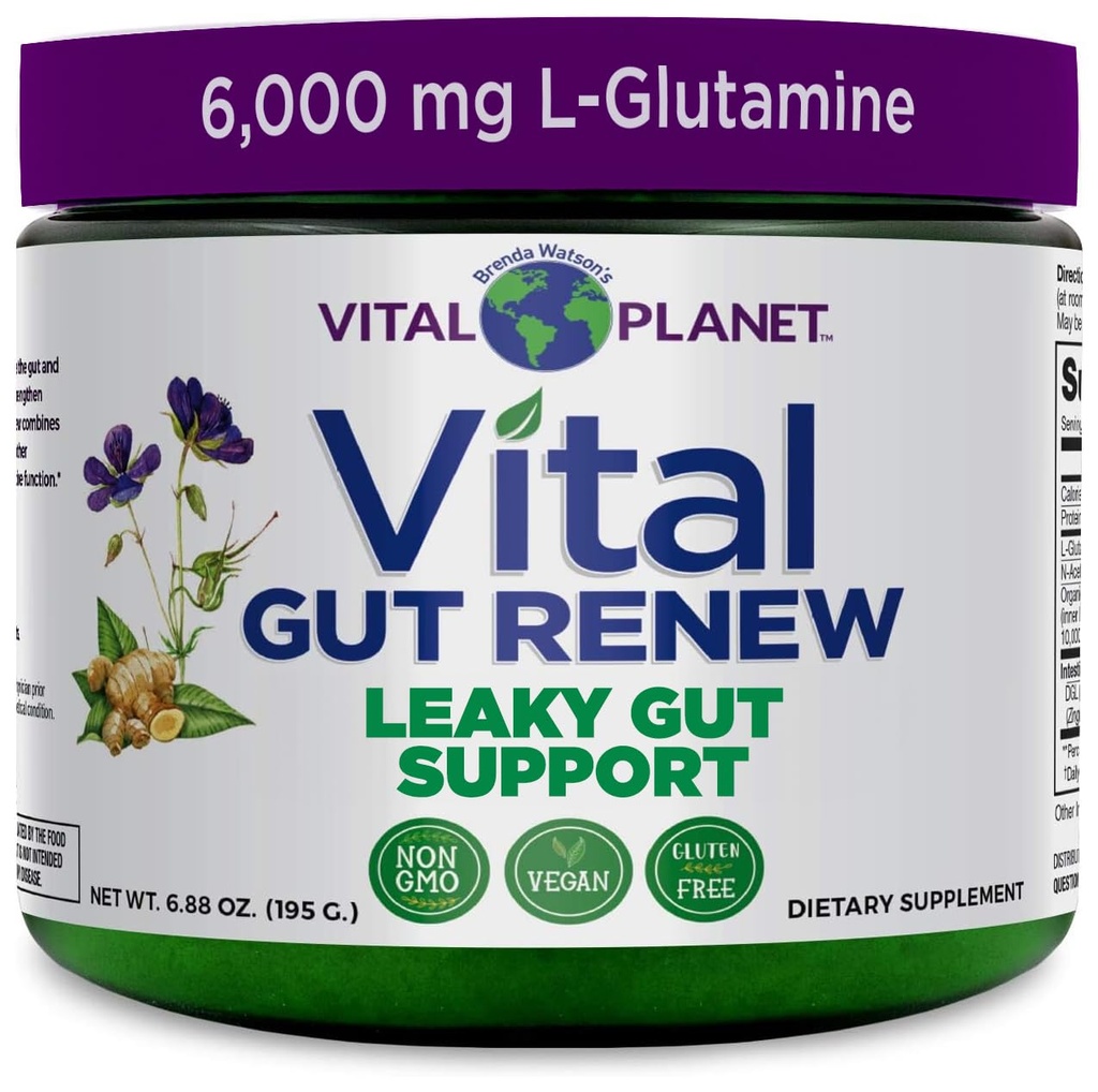 Vital Planet - Vital Gut Renew Toz Supplement for Leaky Gut onarımı L-Glutamine, Marshmallow ve Ginger Root, DGL Licorice Root ve Organik Aloe Vera, L Glutamine 6000 mg 6.88 oz