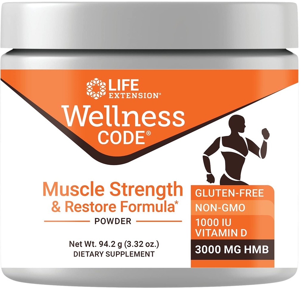 Life Extension Wellness Code® Muscle Strength & Restore Formula, D3, ß-Hydroxy-ß-Methylbutyrate Monohidrat (HMB), Kas Health, Gluten Free, Non-GMO, 94.2 g