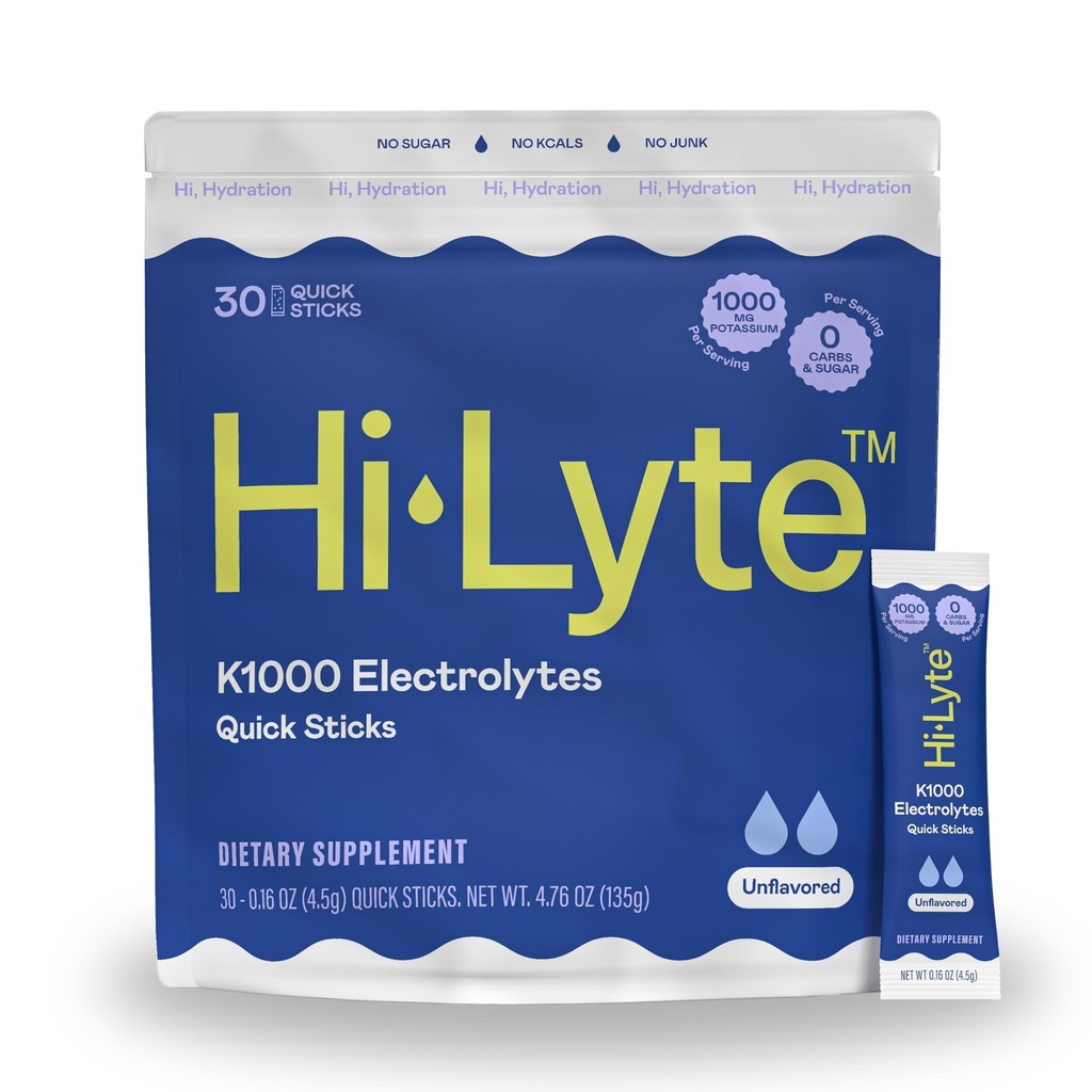Hi-Lyte K1000 Hydration Packets Unflavored Keto & Performance, 30 Servings