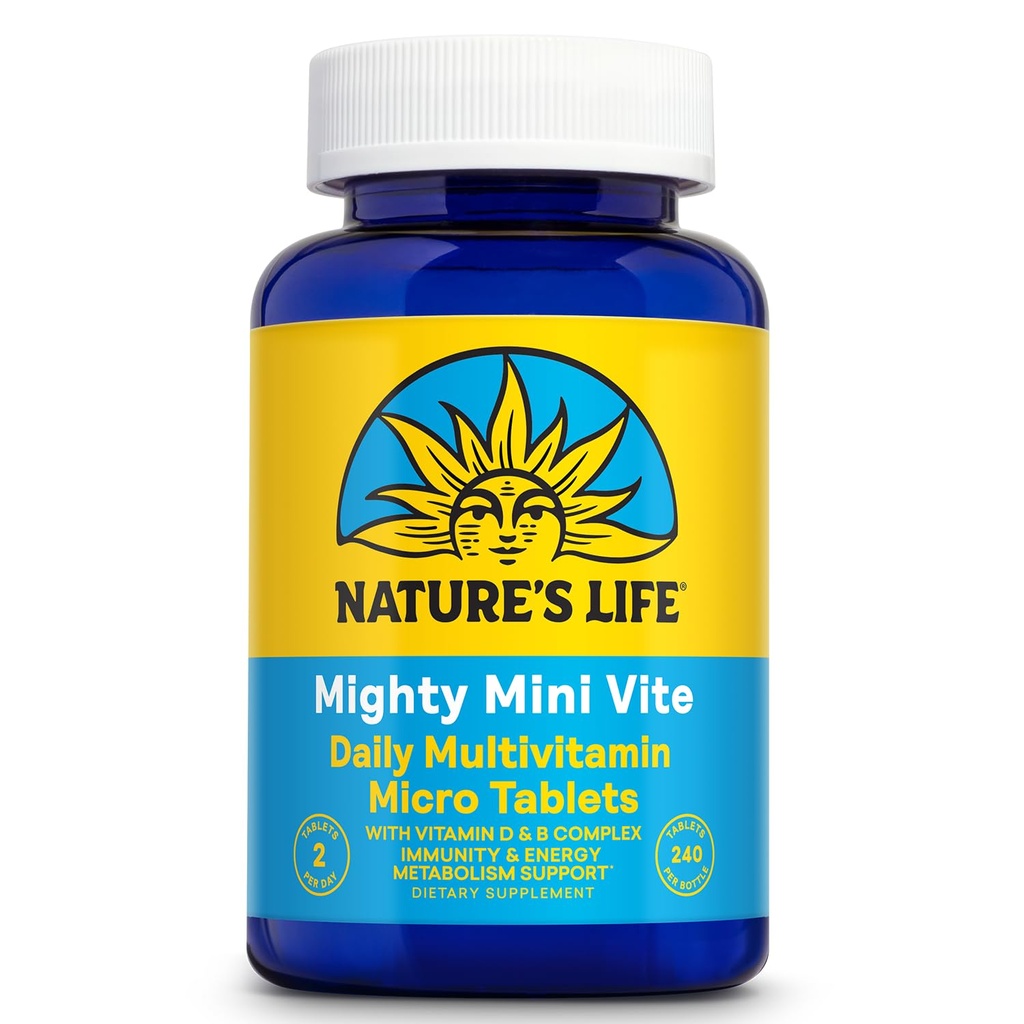 Nature's Life Mighty Mini Vite - Καθημερινή Πολυβιταμίνη για γυναίκες και άνδρες - Βιταμίνη D και B Complex - Ανοσία και ενέργεια Υποστήριξη Μεταβολισμού - Εργαστήριο Επαληθευμένο - 120 Σερβιέτες, 240 Micro Tablets