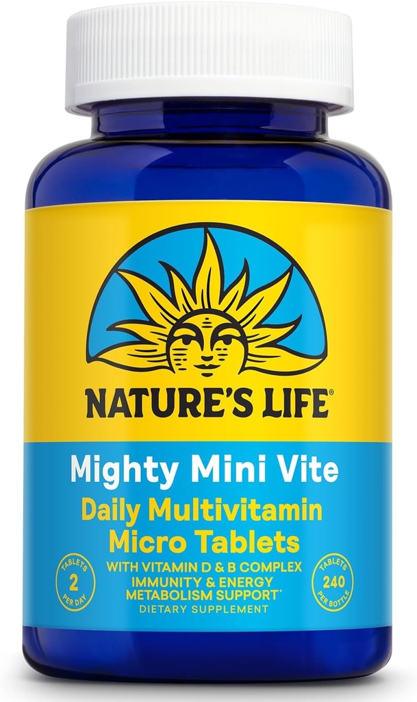Nature's Life Mighty Mini Vite - Καθημερινή Πολυβιταμίνη για γυναίκες και άνδρες - Βιταμίνη D και B Complex - Ανοσία και ενέργεια Υποστήριξη Μεταβολισμού - Εργαστήριο Επαληθευμένο - 120 Σερβιέτες, 240 Micro Tablets