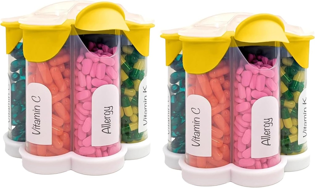 Extra Large Pill Organizer Καθημερινά, Weekly, Monthly συμπλήρωμα μπουκάλι, χαριτωμένο Blossom Pill Dispenser με 7 XL διαμερίσματα (2 πακέτο Combo) (Κίτρινο 2 πακέτο)