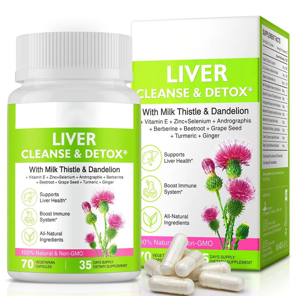 Liver Renew Cleanse Detox,Liver Cleanse Detox & Tamir & Support |70 Capsules|Herbal Supplement for Liver Health / Milk Butle Dandelion Root with 9 Herbal Minerals for Men & Women