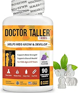 Doktor Taller Çocuklar - Çocuklar Multivitaminler, Toddler Vitaminler - Kemik Güçlerini Destekleyin, 2 ila 9 - Grape Flavor - 90 Chewable Tabletler | 6 Hafta
