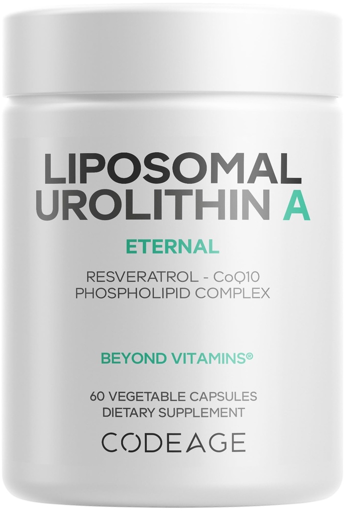 Codeage Liposomal Urolithin A Supplement 500mg ανά υπηρεσία + ρεσβερατρόλη, Betaine, CoQ10, Ellagitannins - Ένα νέο σύνορο πέρα από NADH, NMN, NAD, NR, και PQQ Βιταμίνες - Βιοδιαθέσιμες - 60 κάψουλες