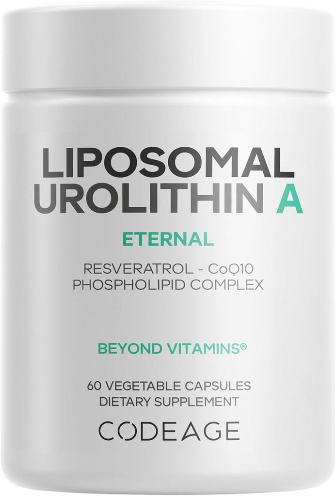 Kodaj Liposomal Urolithin A Supplement 500 mg Per Servis + Resveratrol, Betaine, CoQ10, Ellagitannins - A New Frontier Beyond NADH, NMN, NAD, NR ve PQ Capsules - Bio available - 60