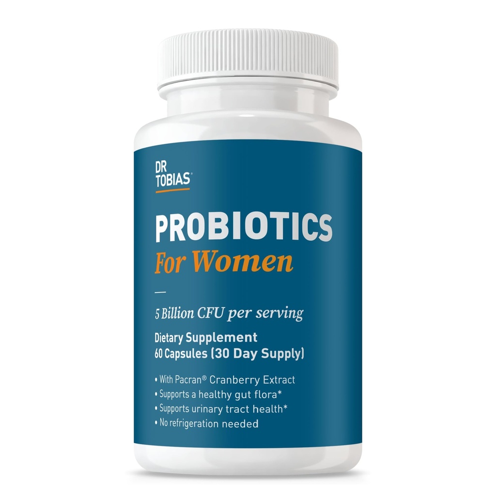 Dr. Tobias Kadınlar için Probiyotikler, 5 Milyar CFUs Plus Urinary Tract Health for Women, Supports Digestive & Immune Health, 60 Capsules, 30 Hizmetler