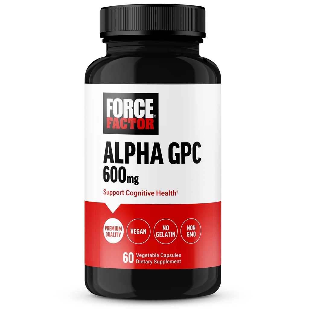 FORCE FACTOR Alpha GPC Beyin Supplement for Memory and Focus, Mood Support Supplement with Alfa GPC 600 mg, Premium Quality, Vegan, Non-GMO, 60 Capsules