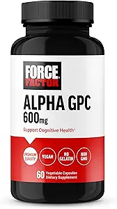 FORCE FACTOR Alpha GPC Beyin Supplement for Memory and Focus, Mood Support Supplement with Alfa GPC 600 mg, Premium Quality, Vegan, Non-GMO, 60 Capsules