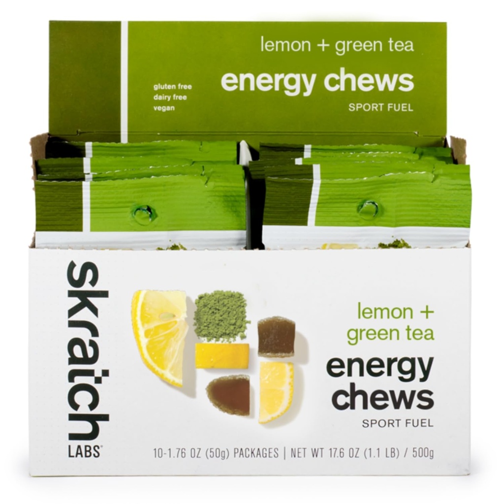 Skratch Labs Energy Chews | Gummies for Run, Bisiklet, ve Spor Performansı | Gel Alternatif | Matcha + Limon (10 Pack) | Gluten Free, Vegan