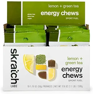 Skratch Labs Energy Chews | Gummies for Run, Bisiklet, ve Spor Performansı | Gel Alternatif | Matcha + Limon (10 Pack) | Gluten Free, Vegan