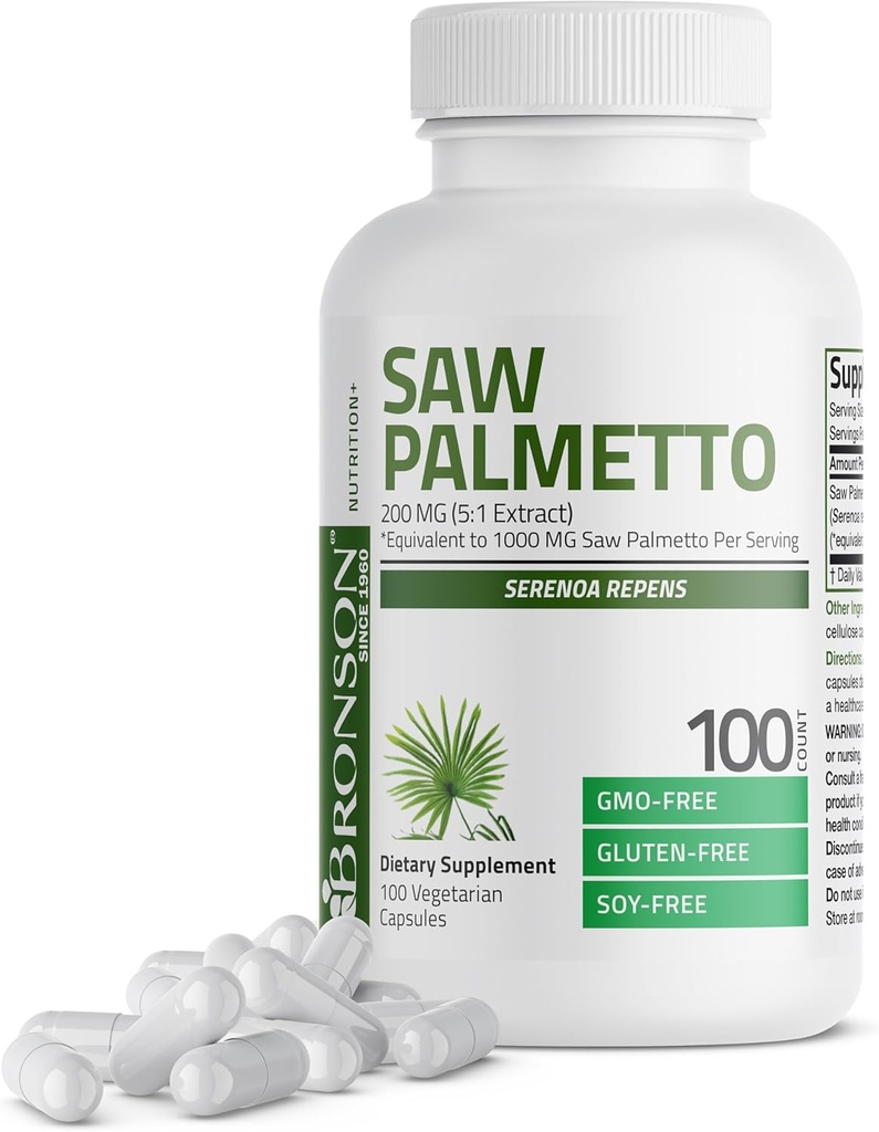 Bronson Saw Palmetto Ekstra Güçlü Destekler Sağlıklı Prostate Function & Urinary Health Support - Non GMO, 100 Vegetarian Capsules