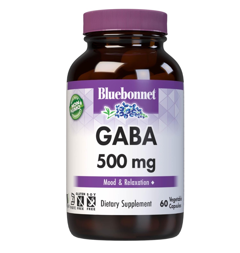 BlueBonnet Beslenme GABA 500 mg, Stres Yardımı için *, Destekler Rahatlama*, Kosher, Vegan, Gluten-Free, Soy-Free, Non-GMO, 60 Sebze Kapsülleri, 60 Hizmetler