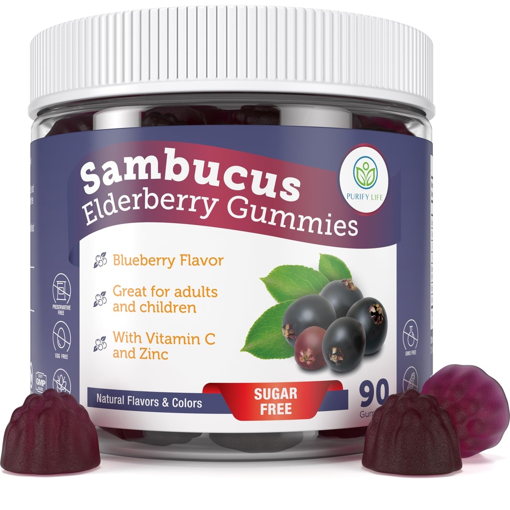 Life Sugar-Free Elderberry Gummies with Vitamin C & çinko for Yetişkinler and Kids, Immune Support Supplement for Respiratory Health, Sambucus Elder Antioksi Gummies - Vegan, 90 Count