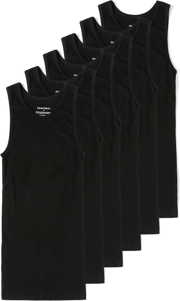Comfneat Men's 6Pack A-Shirts Dar Fit Tank Tops Pamuk Duvarları