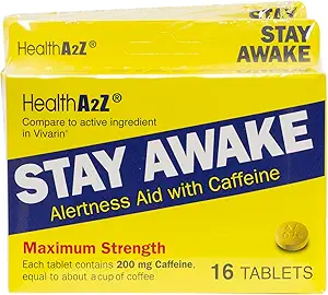 SağlıkA2Z® Awake | 200 mg Caffeine | Uyarı Yardımı Caffeine | 3 Packs of 16 Tabelts (48 Tablet Toplam) | Maxium Strength