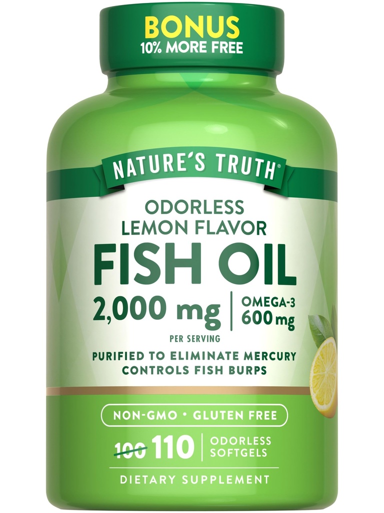 Nature's Truth Fish Oil 2000 mg | 110 Softgels | Omega-3 | Lemon Flavor | Non-GMO & Gluten Free Supplement Supplement