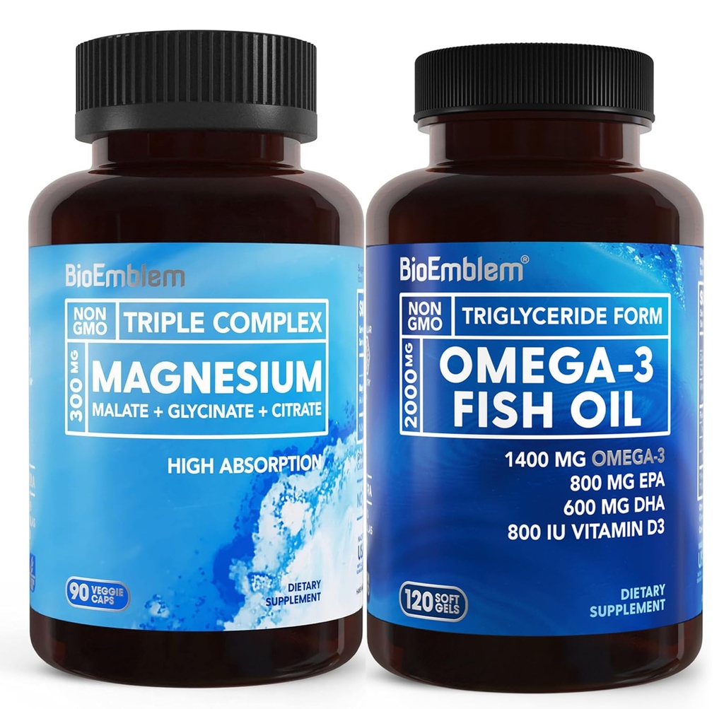 BioEmblem τριπλό σύμπλοκο μαγνησίου και BioEmblem Omega-3 ιχθυέλαιο 2000mg