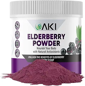 AKI Elderberry Toz | vücudunuzu ideal Vitaminler ve besinlerle korkutmak | Metaller için Toz Oatmeal Yougurt - Non-GMO 530 Oz / 150 g