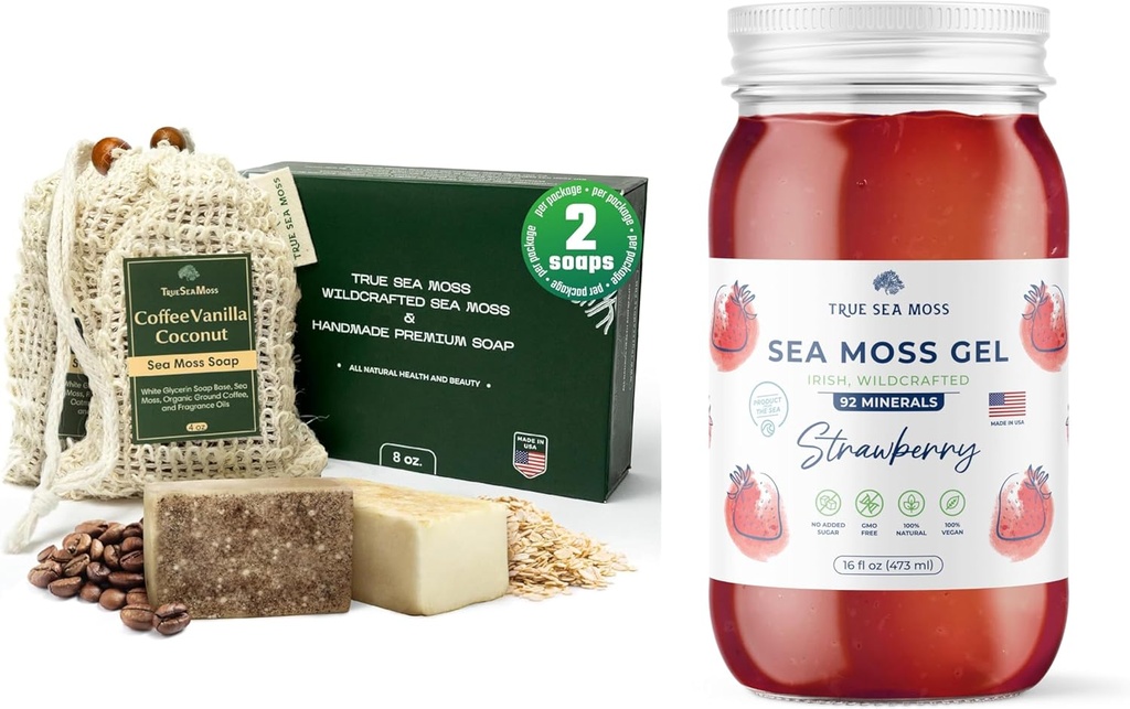TrueSeaMosss Sea Moss Soap Coffee Vanilla Coconut & Oatmeal Honey & Strawberry Sea Moss Gel