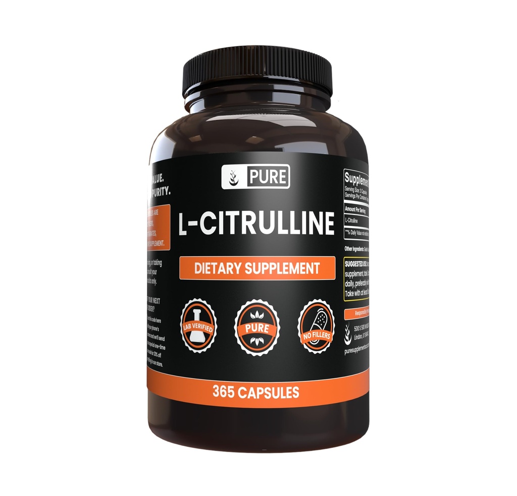Αμιγώς πρωτότυπα συστατικά L-Citrulline (365 κάψουλες) Δεν Μαγνήσιο ή Ρύζι Fillers, πάντα καθαρό, Εργαστήριο Επαληθευμένο