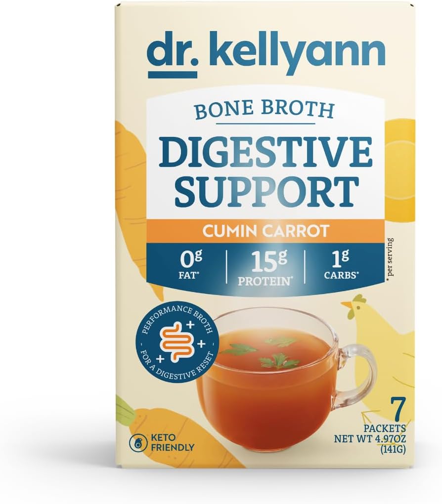 Dr. Kellyann Bone Broth + Digestive Support Collagen Toz Paketleri (7 Hizmetler, 1 Box), 16g protein/Serving, 100% Grass-Fed Hydrolyzed Collagen Toz, Keto & Paleo Dostu - Cumin Carrot