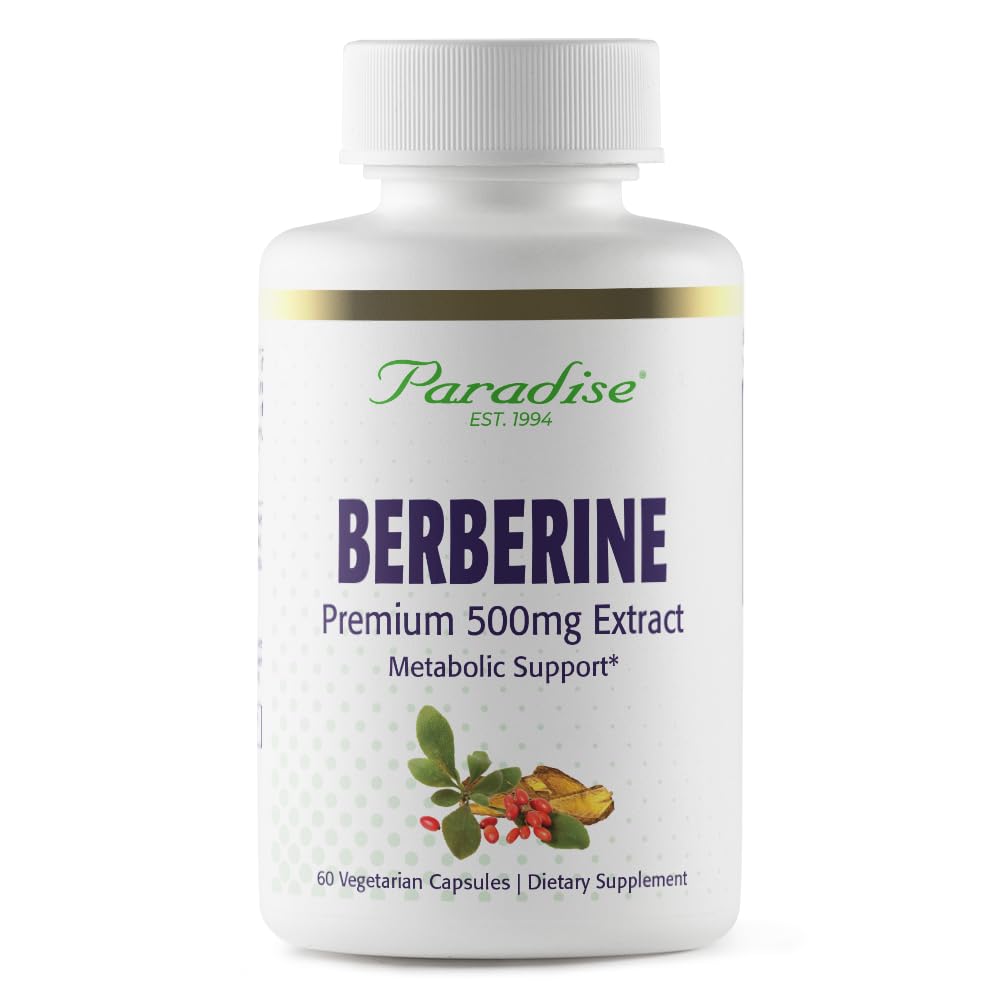 Paradise Herbs, Berberine Extract, 500 mg, Pure & Potent Berberine Supplement, Vegan, Non-GMO, Gluten Free, 60 Vegetarian Capsules