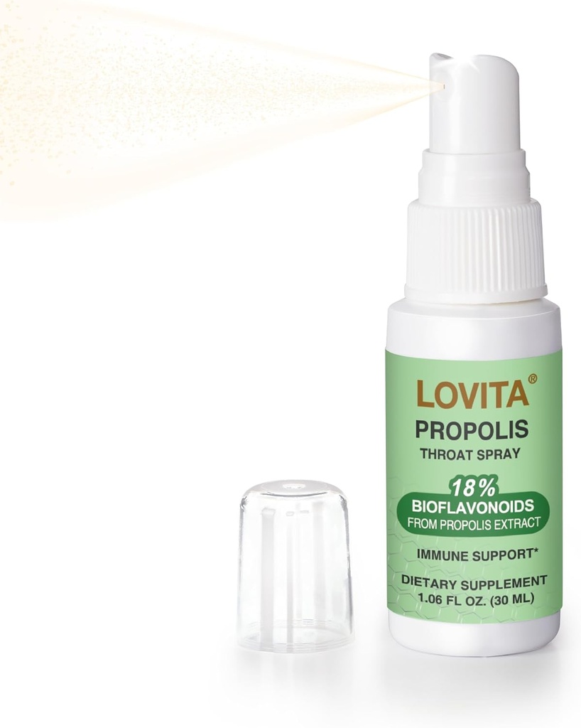 Lovita Bee Propolis Throat Spray,% 18 Bioflavonoids, Alkol Özgür, Immune Support, Throat Soothing, Antioksi, Gentle Taste, 1 Fl Oz (Pack of 1)