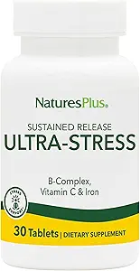 NaturesPlus Ultra-Stress with Iron, Continuive Release - 30 Vegetarian Tablets - Συμπλήρωμα ανακούφισης από το στρες με B-Complex & Vitamin C - Energy Booster, Mood Enhancer - Χωρίς γλουτένη - 30 Μερίδες