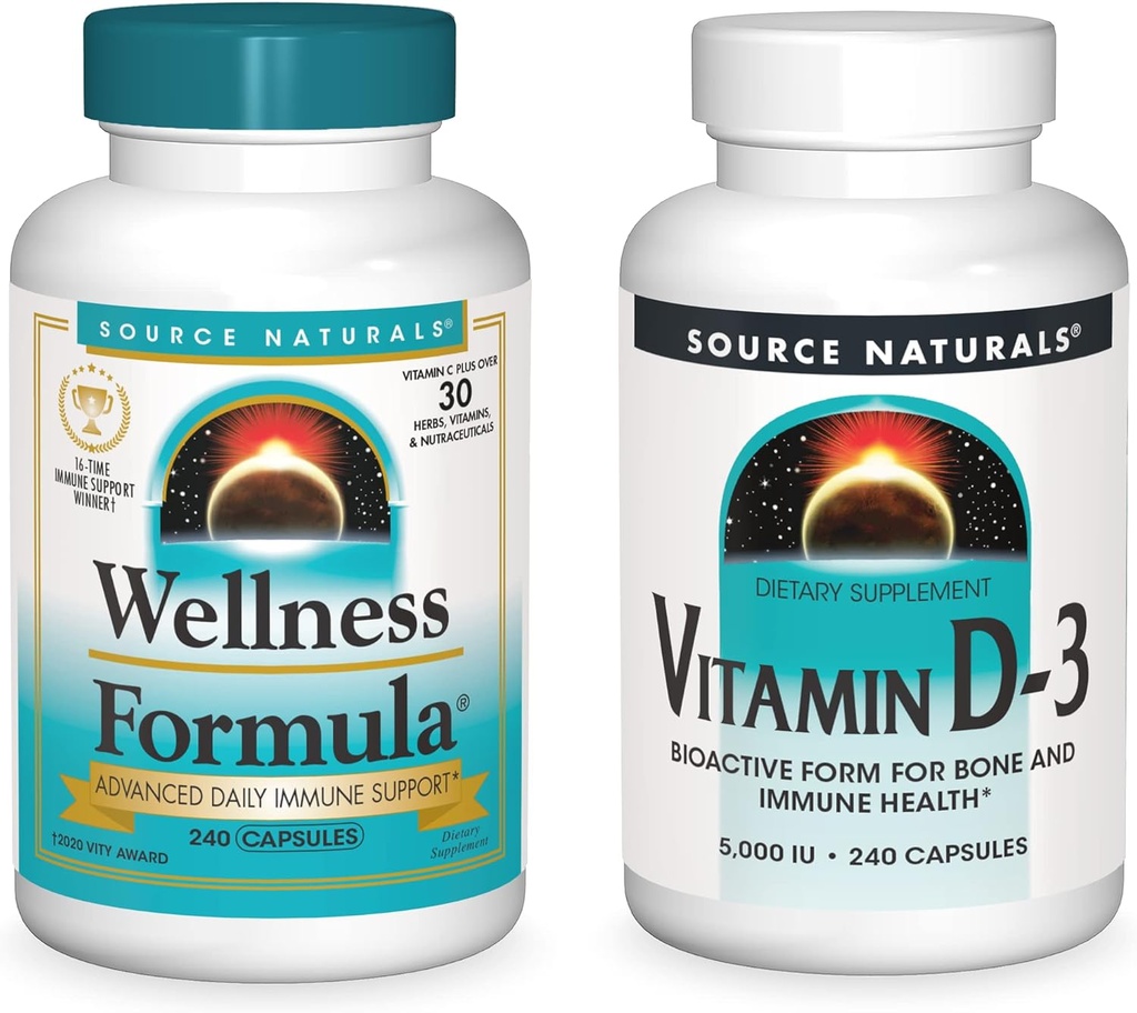 Source Naturals Wellness Formula and 5000 iu Vitamin D-3, 240 Capsules in Each Bottle