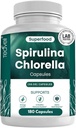 Teaveli Organik Spirulina ve Chlorella Capsules – 180 Chlorophyll Pills, Blue Green Algae Capsules to Support Detox, Mitochondria & Energy- 3X More Chlorella Spirulina Toz/Serving