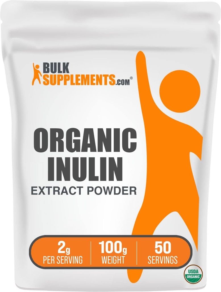 BulkSupplements.com Organik Inulin Ekstraksiyon Toz - Fiber Supplement, Herbal Supplement - Inulin Toz Organik, Gluten Free - 2g per Service, 100g (3.5 oz) (Paket 1)