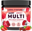 Llama Naturals Multivitamin for Women & Men, Vegan, Organik Gummies with Vitamin D, C & K, Yetişkinler Real Fruit Gummy Vitamins, Chewable Multivitamin Supplement, No added Sugar Cane, Strawberry, 120 Ct