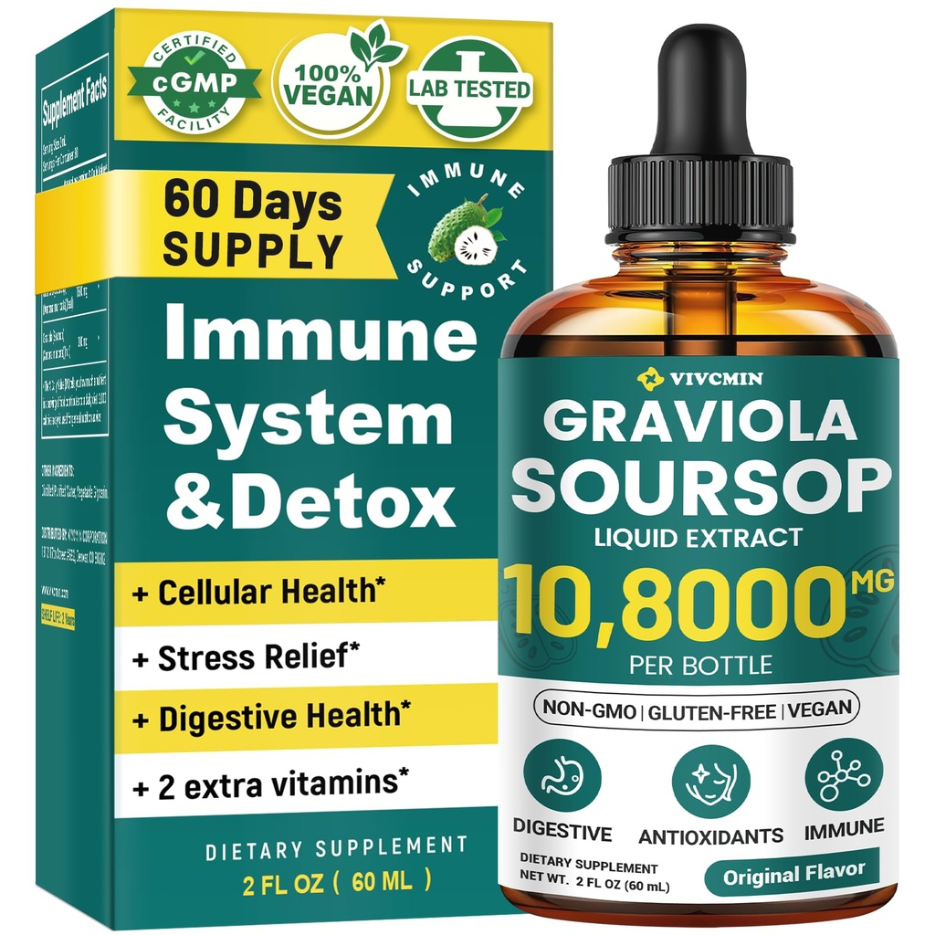 Graviola Soursop Leafhopper - Soursop Bitters Liquid, Support Immune, Relax, Liver ve Sleep | Non-GMO, Sugar & Gluten Free, Original Flavor, 2 Fl Oz Oz