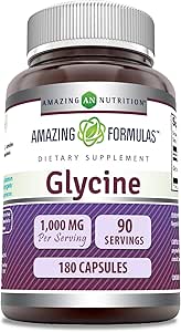 Amazing Formulas Glycine Supplement | 1000 Mg per Service | 180 Capsules | Non-GMO | Gluten-Free | Made in USA