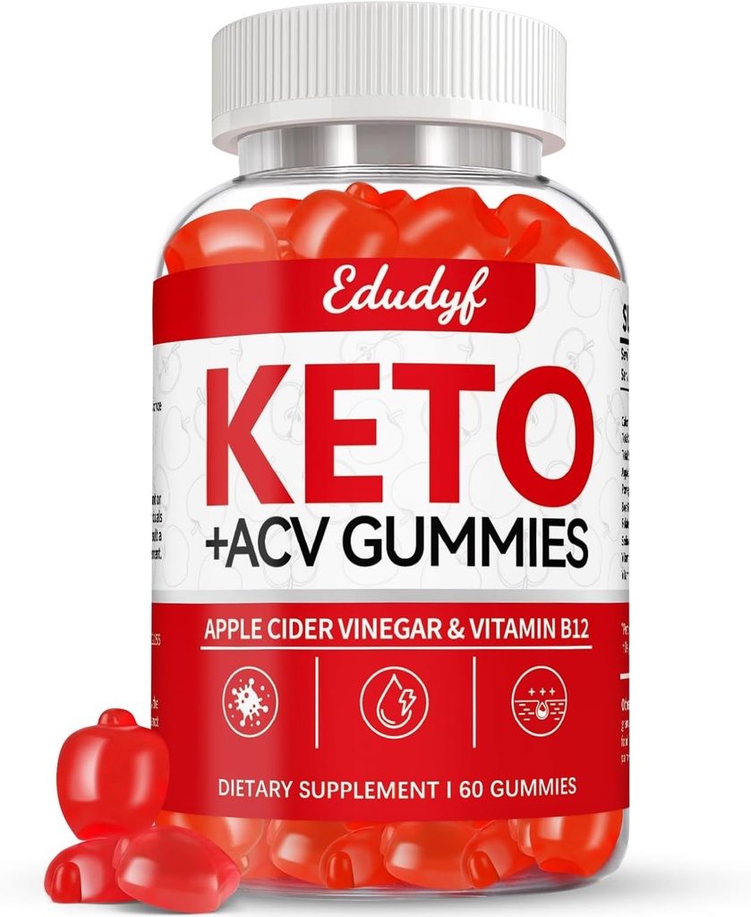 Keto ACV Gummies - 60 Kont Gluten-Free, Gelatin-Free Apple Cider Vinegar Gummies with B12 for Keto Support, Vegetarian, Unique Flavor, Şişed Supplement for Men & Women