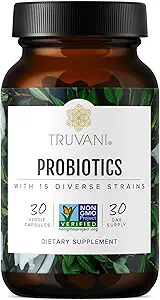 Truva Probiyotik Supplement | 30 Hizmet | 15 Milyar CFU | Digestive, Immune & Brain Health Support | Raf-Stable Vegan Capsules | Non-GMO, No Fillers