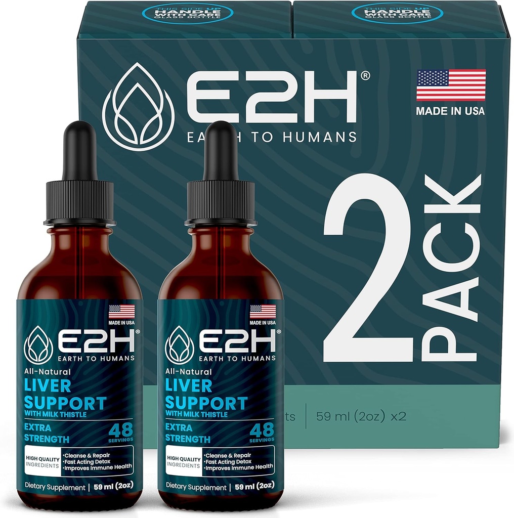 E2H Liver Support Supplement with Milk Thistle - Liver Health Formula - Artichoke Extract, Dandelion Root, Chanca Piedra, and More - Absorbent Liquid Formula (2 Şişe)