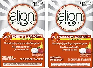 Align Probiyotik Supplement Chewable Tabletler Banana Strawberry Smoothie - 24 ct, Pack of 2