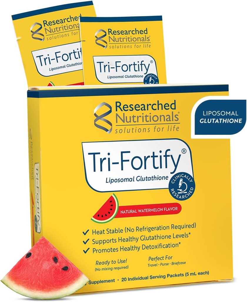 Araştırmalı Beslenme Liposomal Glutathione (450 mg) Sıvı Gel + Vitamin C - Tri-Fortify - Aid Natural Energy, Immune Support & Detox - Klinik Olarak Aborpsiyon için Araştırma, Watermelon (20 Paketler)