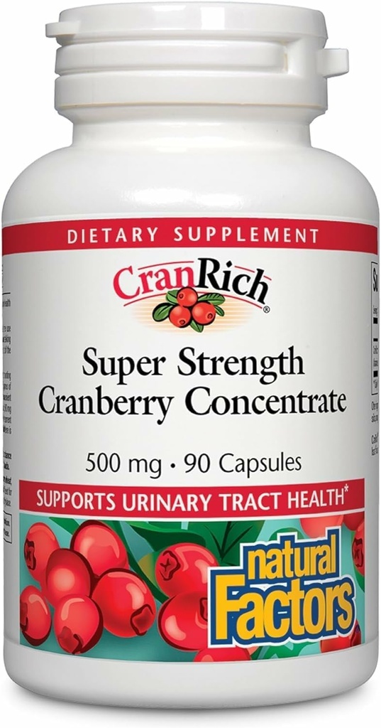 CranRich by Natural Factors, Super Strength Cranberry συμπυκνωμένο, αντιοξειδωτικό συμπλήρωμα για την υποστήριξη της ουρικής αρτηρίας, μη GMO, 90 κάψουλες