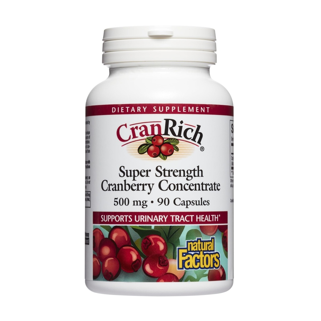CranRich, Doğal Faktörler, Super Strength Cranberry Temp, Urinary Tract Desteği için Antioksi Supplement, Non-GMO, 90 Capsules